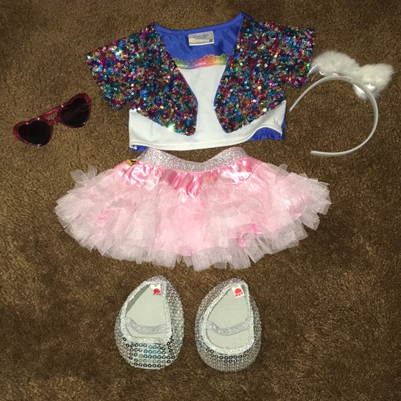 Build A Bear Sparkly Glittery White Tutu Skirt with Silver Sequin Trim NWT